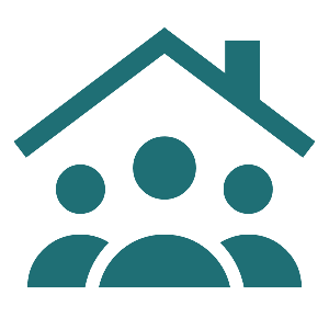 Icon of a house with three circles underneath, symbolizing a house or home