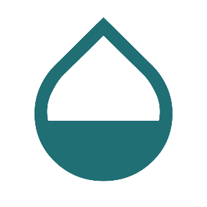 A minimalist teal icon of a water droplet with a white horizontal line inside.