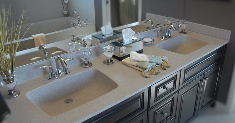 Custom cultured marble vanity top with double sink