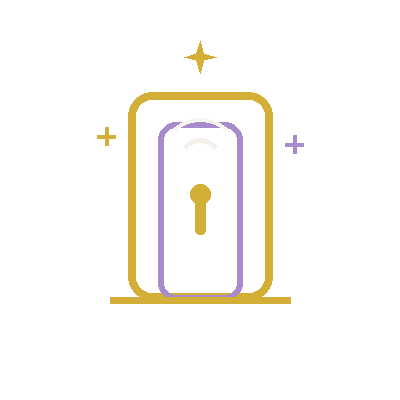 Doorway with keyhole icon representing readiness for private spiritual life-realignment support.