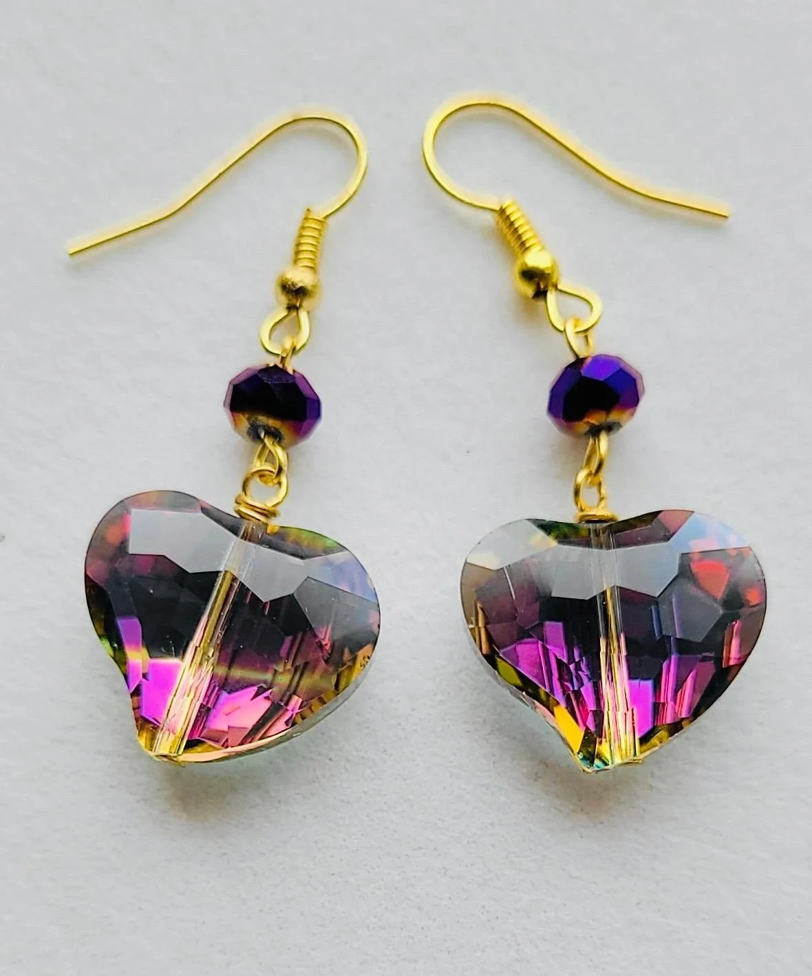 Gold Drop Earrings with Swarovski Heart Crystals