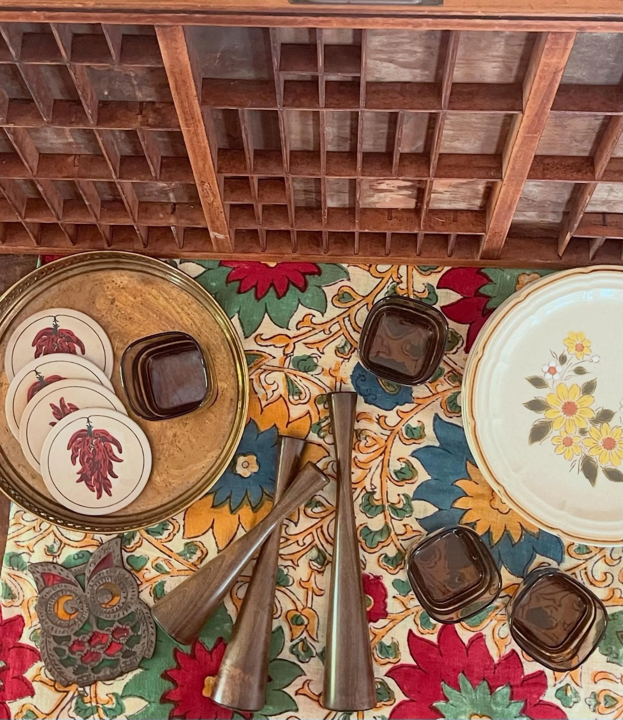 Vintage pieces, warm wood tones, floral textiles, and little collected details that make a house feel layered and lived in.

I&rsquo;ve been leaning into colorful vintage styling lately instead of keeping everything perfectly matched and honestly it 