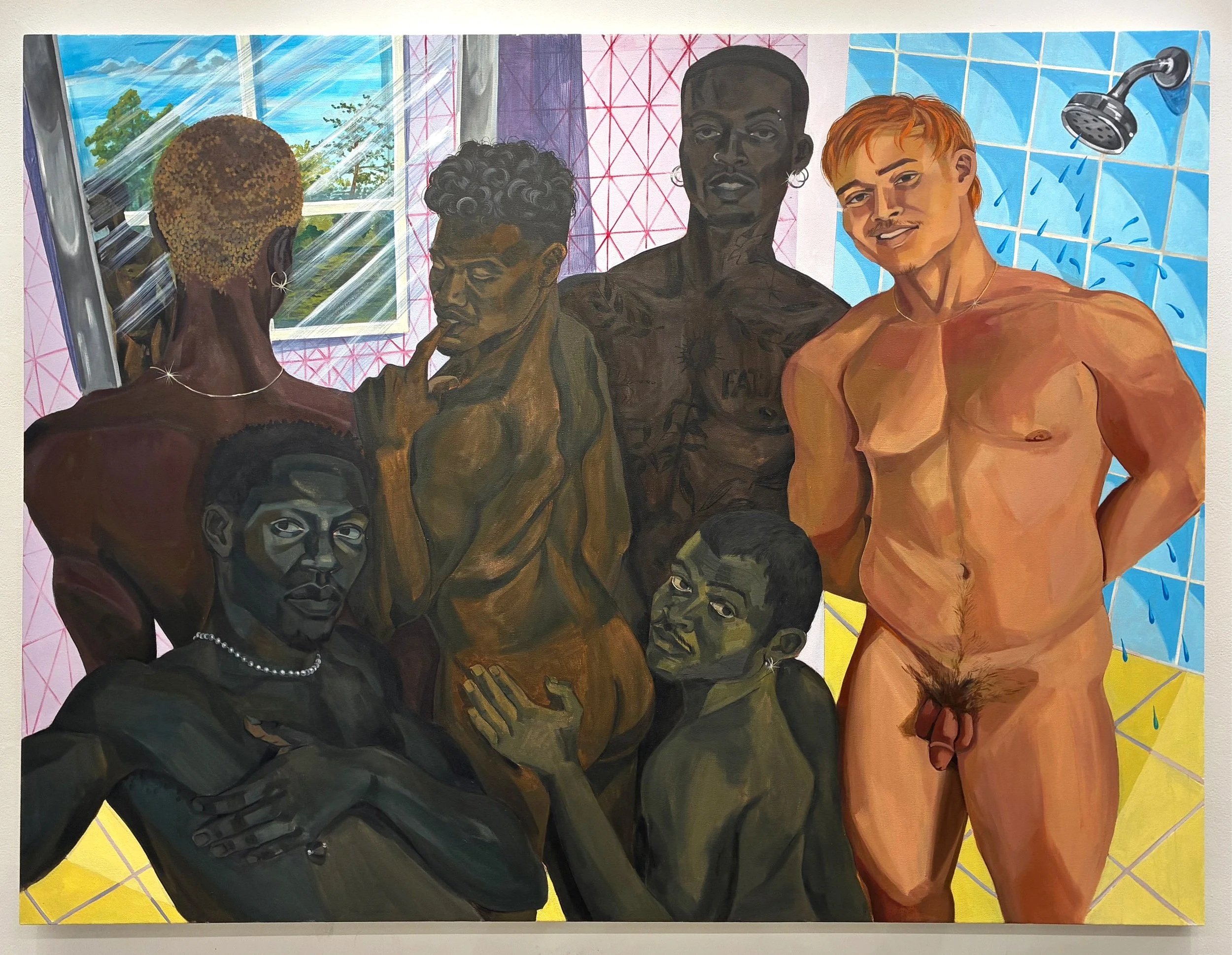   Mercedes, Gbenga, Gobi, Djassi, Ian and Tom (After Kerry James Marshall)   2026 | Oil on canvas 
54 x 72 inches