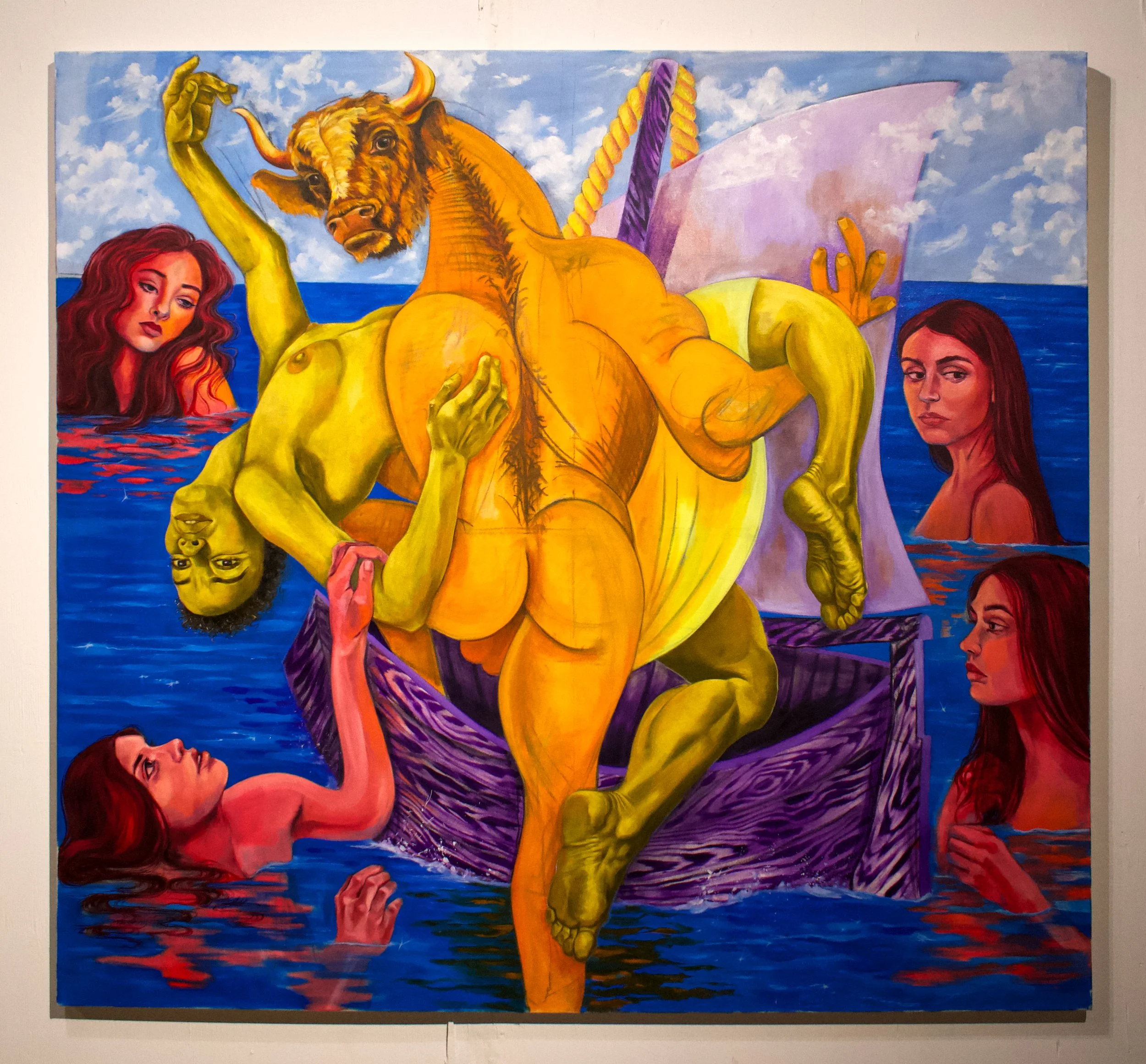   The Curataur and Sirens   2023 | Oil and charocal on canvas 
66 x 70 inches
