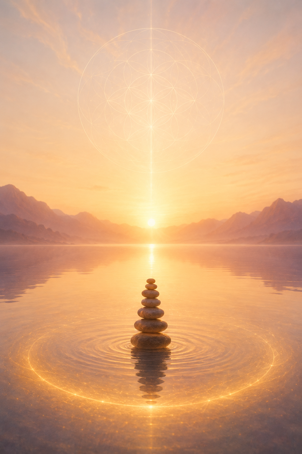 Ruhe und Frieden im stillen See und aufgehender Sonne