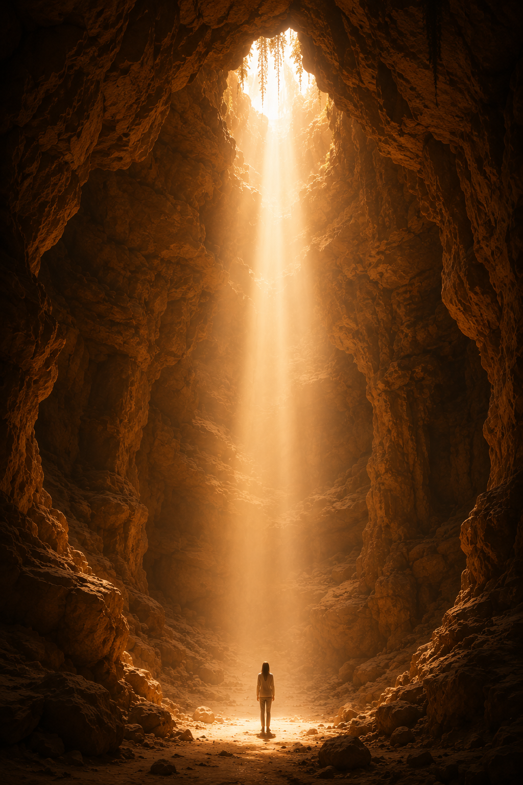 in eine dunkle Höhle strömt Licht als Symbol für Trauma-Heilung