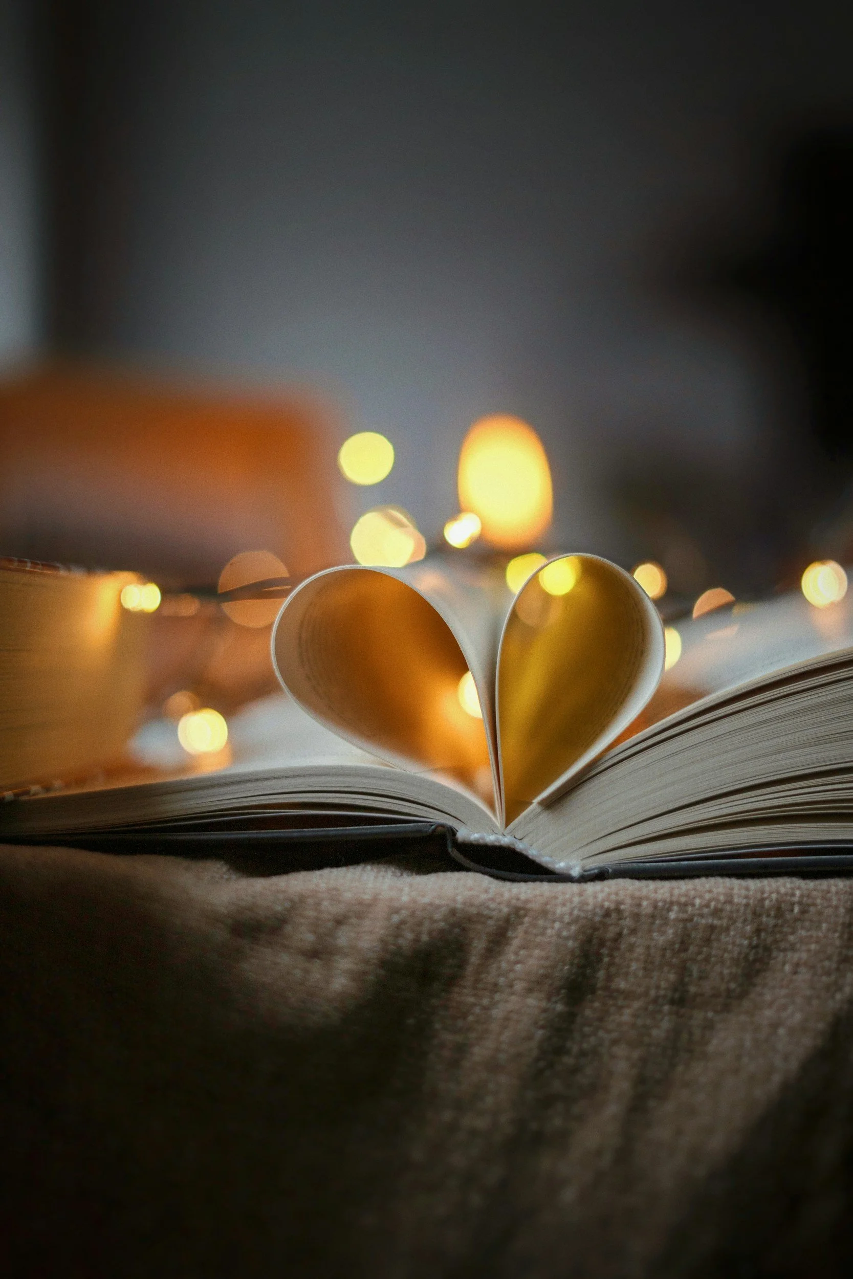 Open book with pages folded into a heart shape