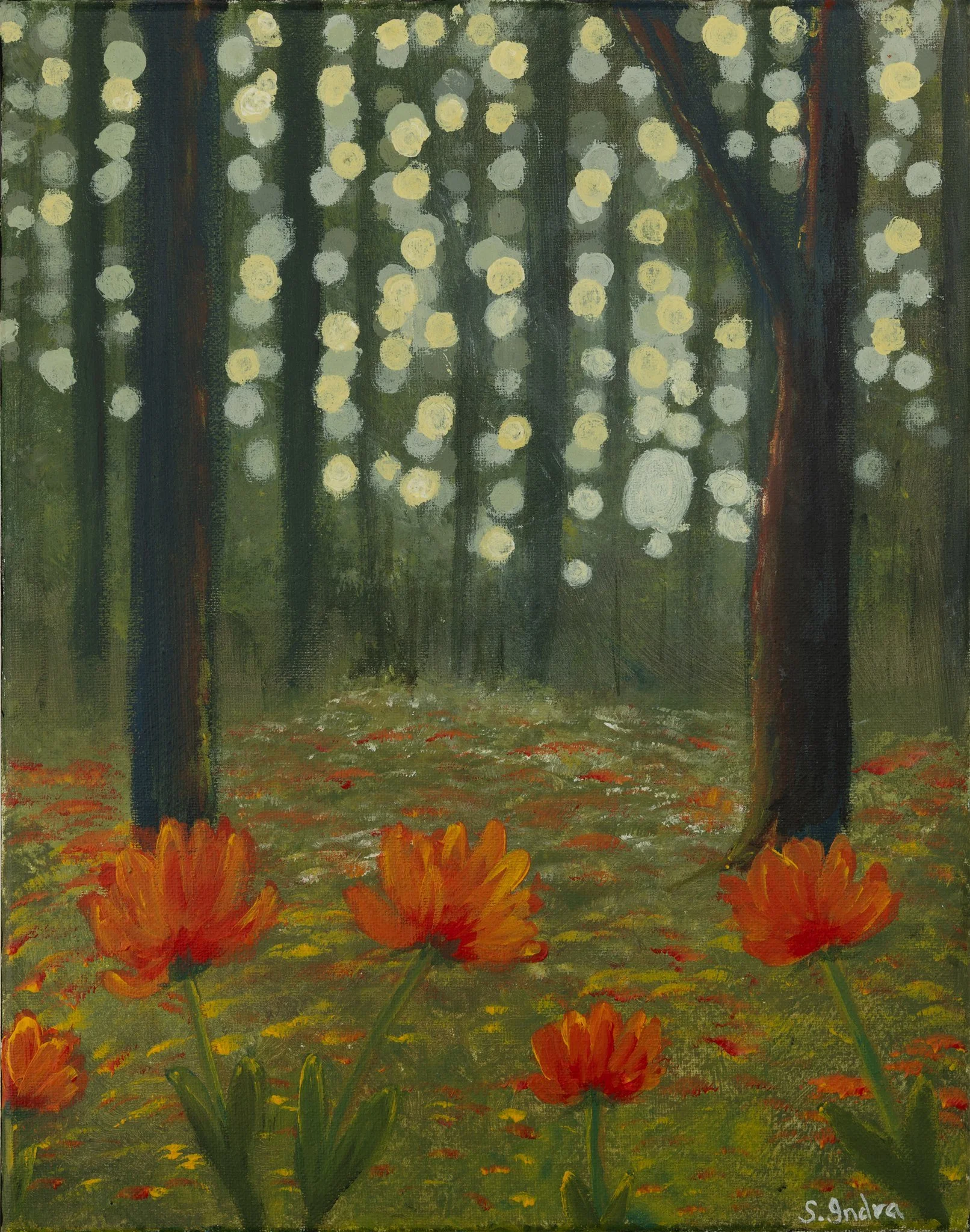 Orange Flowers in Forest - Art Print