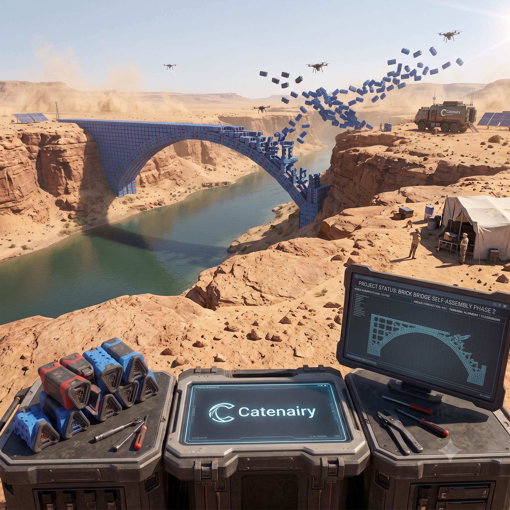 Drone Swarm Bricks building a bridge