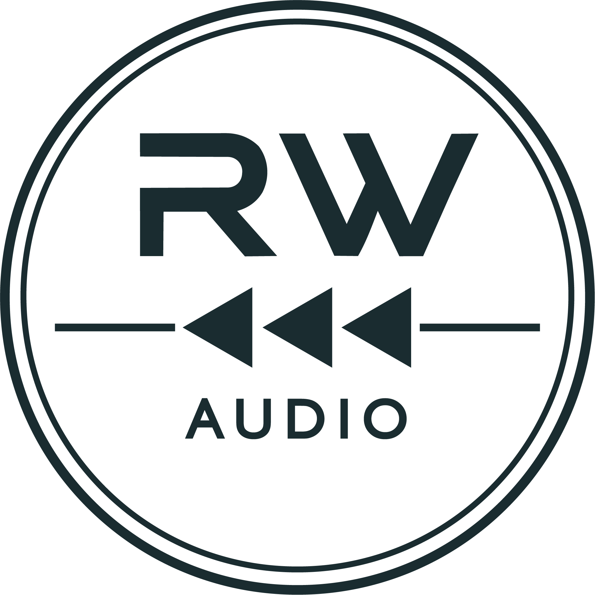 Black circular logo with the text 'RW AUDIO' in the center and two concentric circles around it.