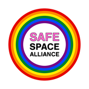 circular rainbow with safe space alliance in the middle