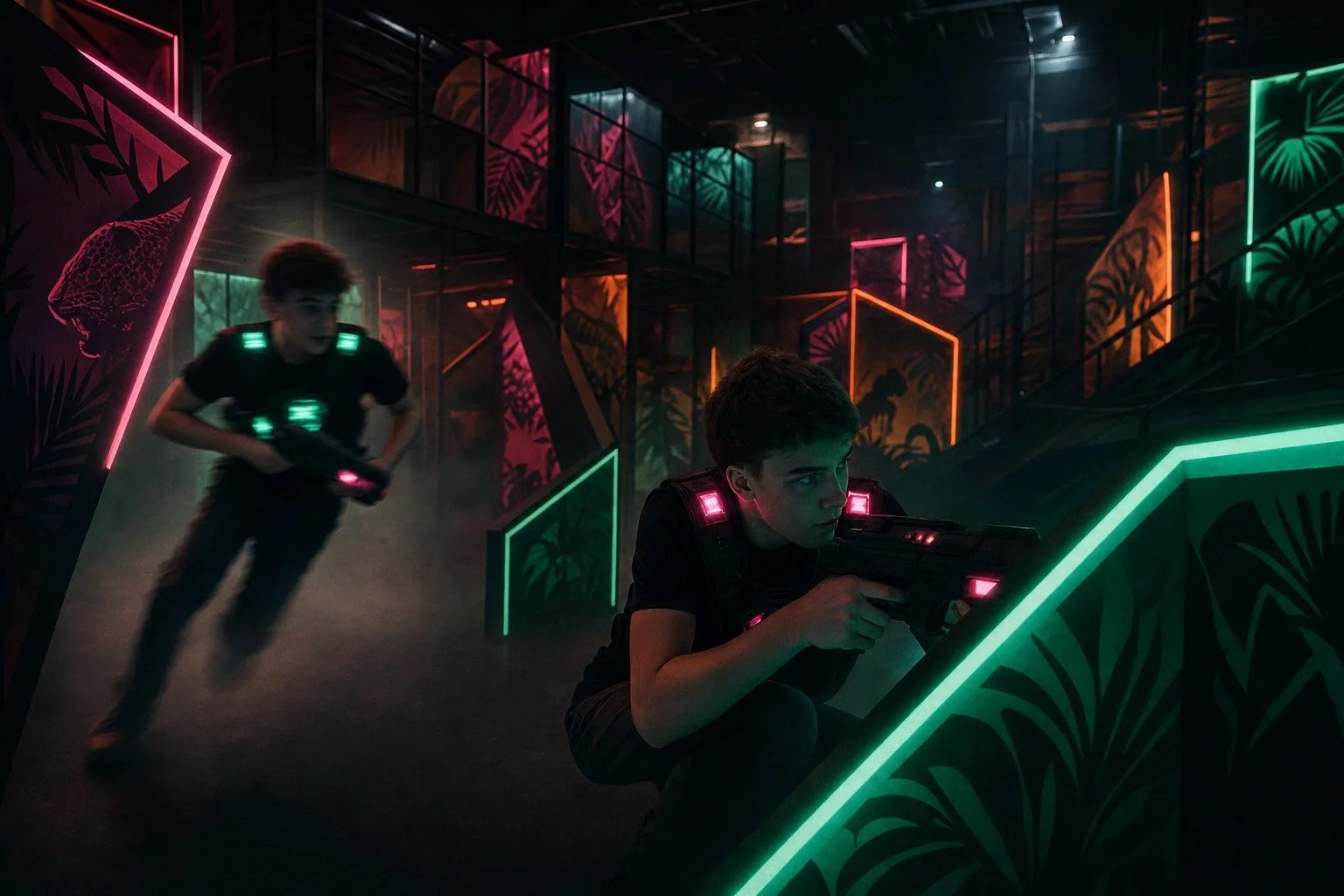 Children having fun playing laser tag