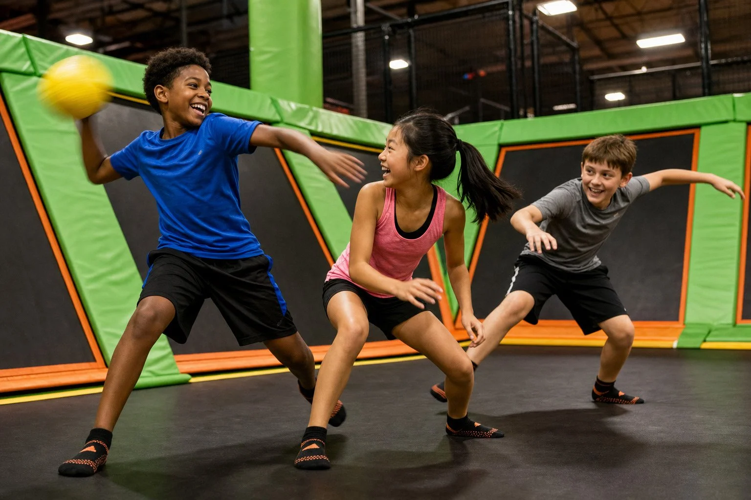 children jumping on indoor trampolines