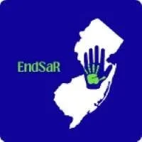 A graphic of the outline of New Jersey with a hand making a fist, holding a plant. The text 'EndSAr' appears to the left of the outline. The background is blue.