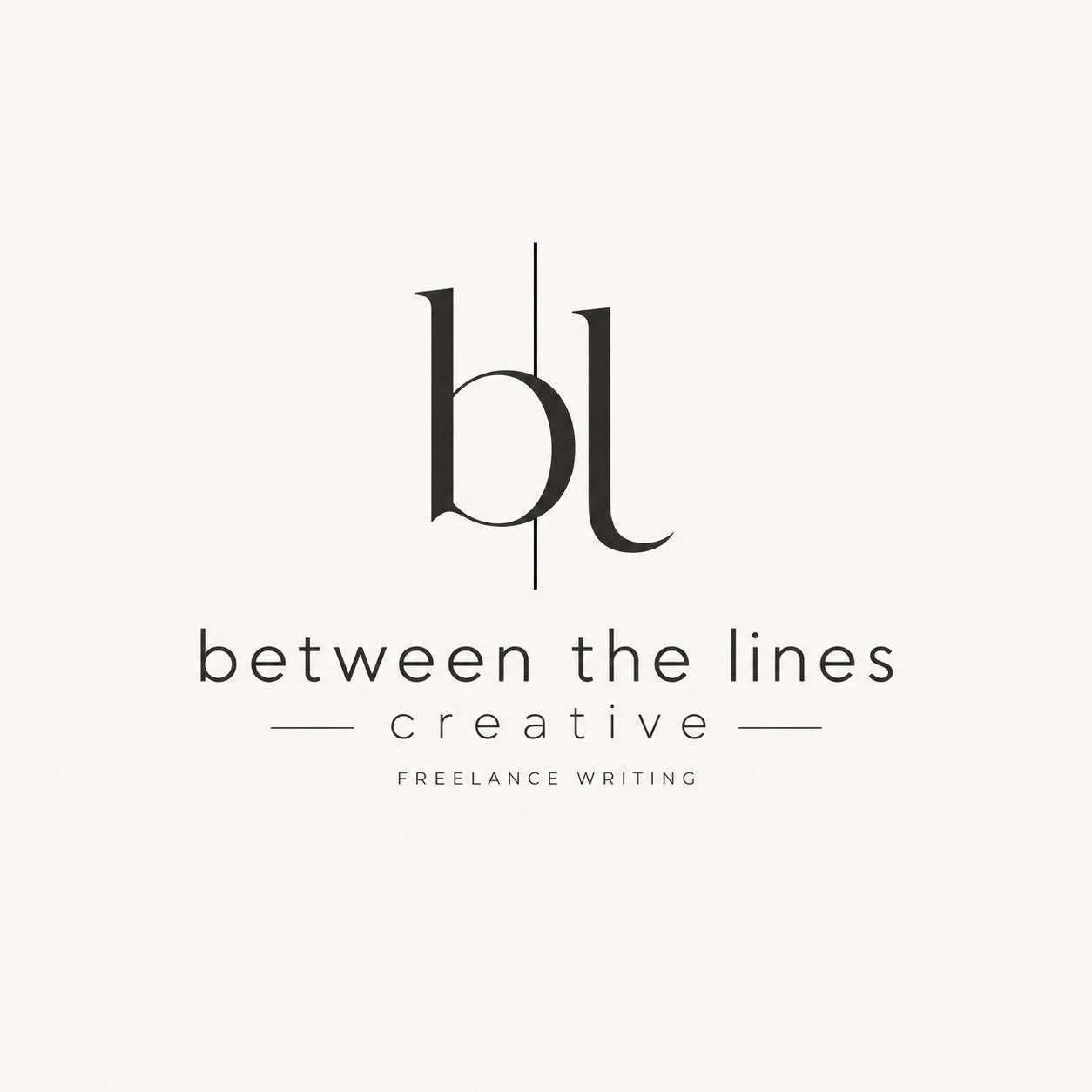 Logo for 'Between the Lines Creative,' featuring a stylized 'b' and 'l' separated by a vertical line, with the tagline 'Freelance Writing'.