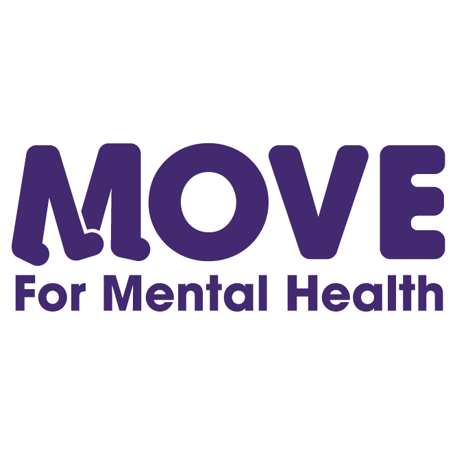 Logo with the text "MOVE for Mental Health" in purple