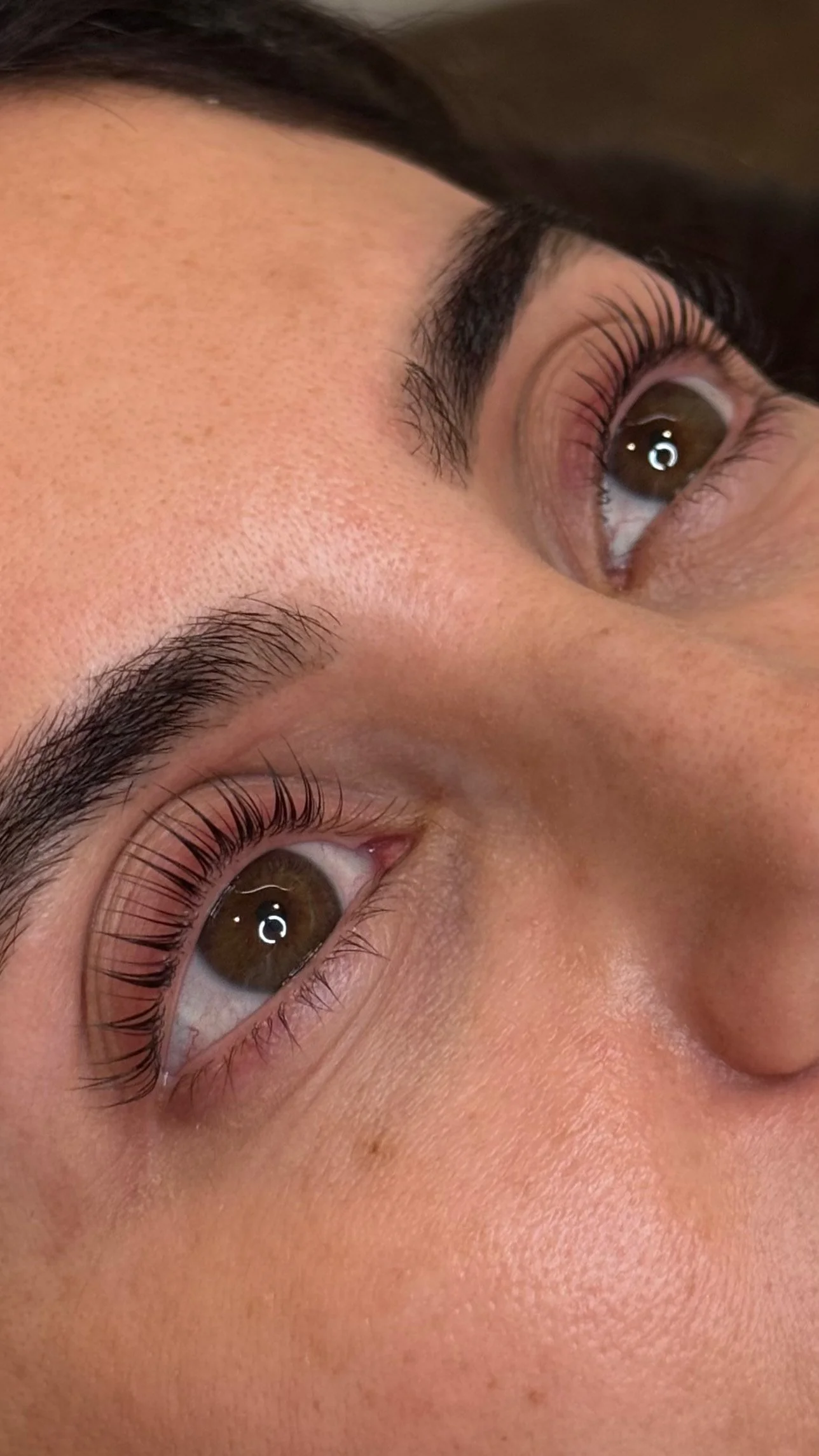 Close-up of Korean Lash Lift results enhancing natural lashes
