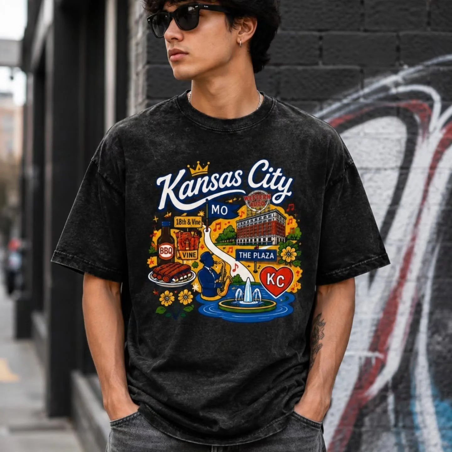 "Rep your city with the ultimate Kansas City tribute tee, featuring all your favorite spots in Kansas city!🔥🔥