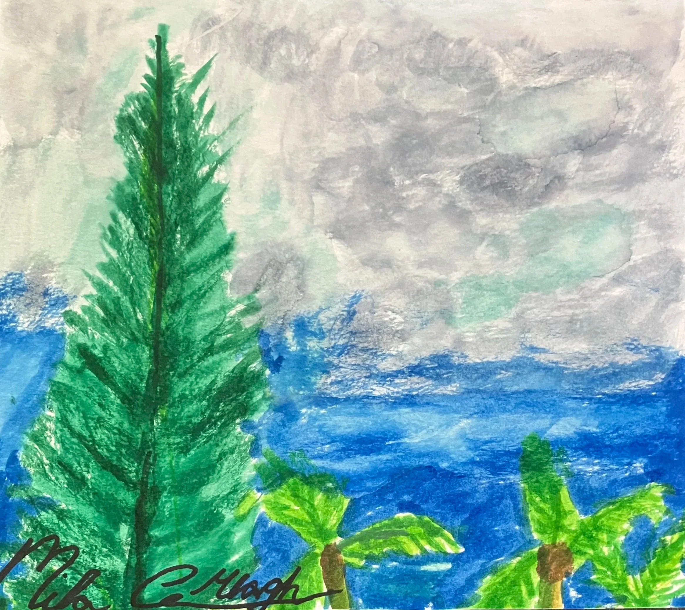 the pine that stands alone - (colored pencil, sharpie, watercolor) 