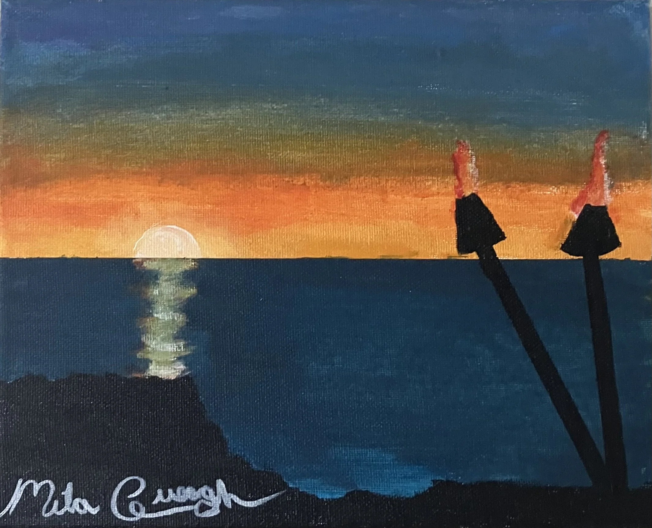 tiki torch twilight - (acrylic paint, sharpie) 