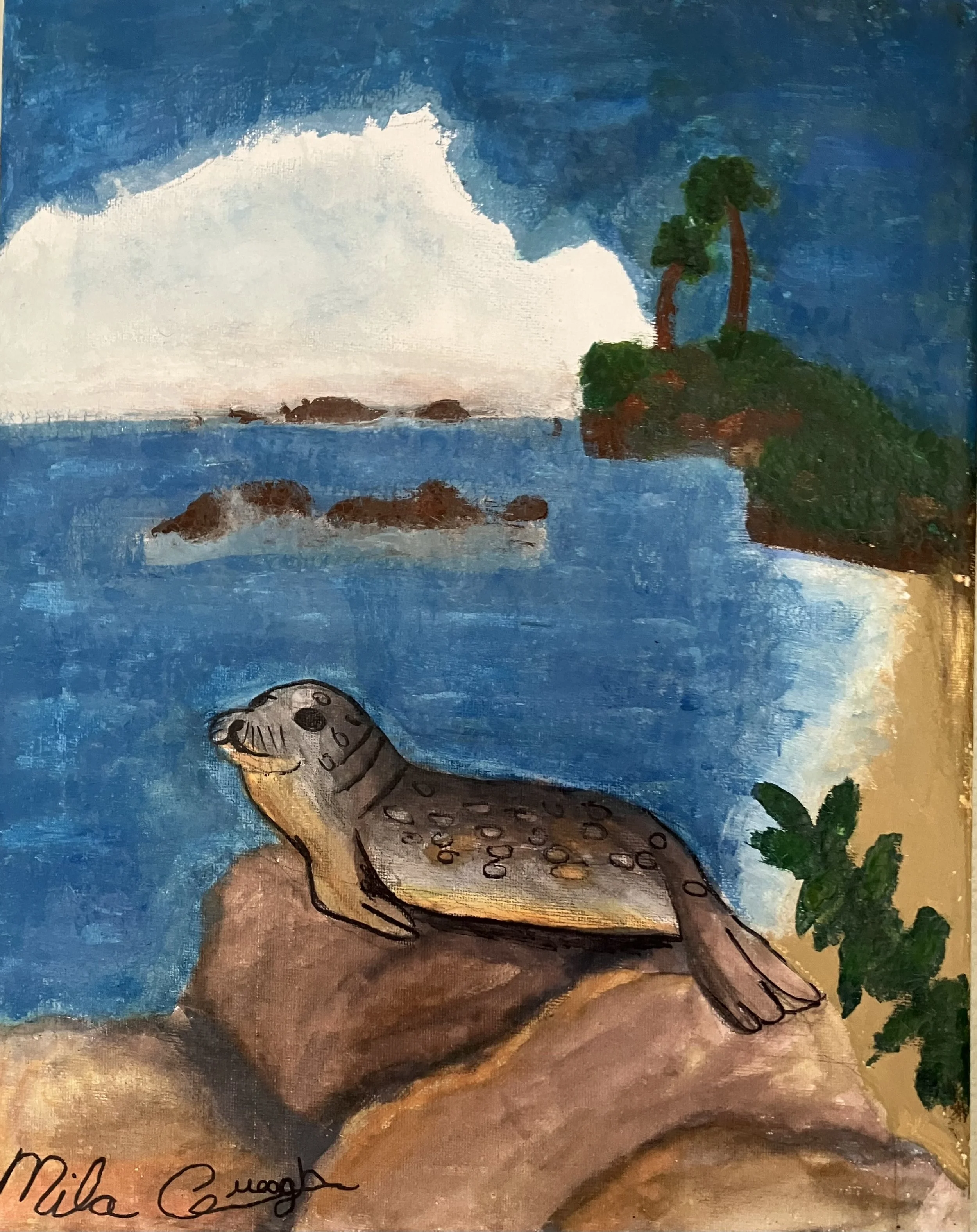 the sunbathing Hawaiian monk seal - (acrylic paint, watercolor) 
