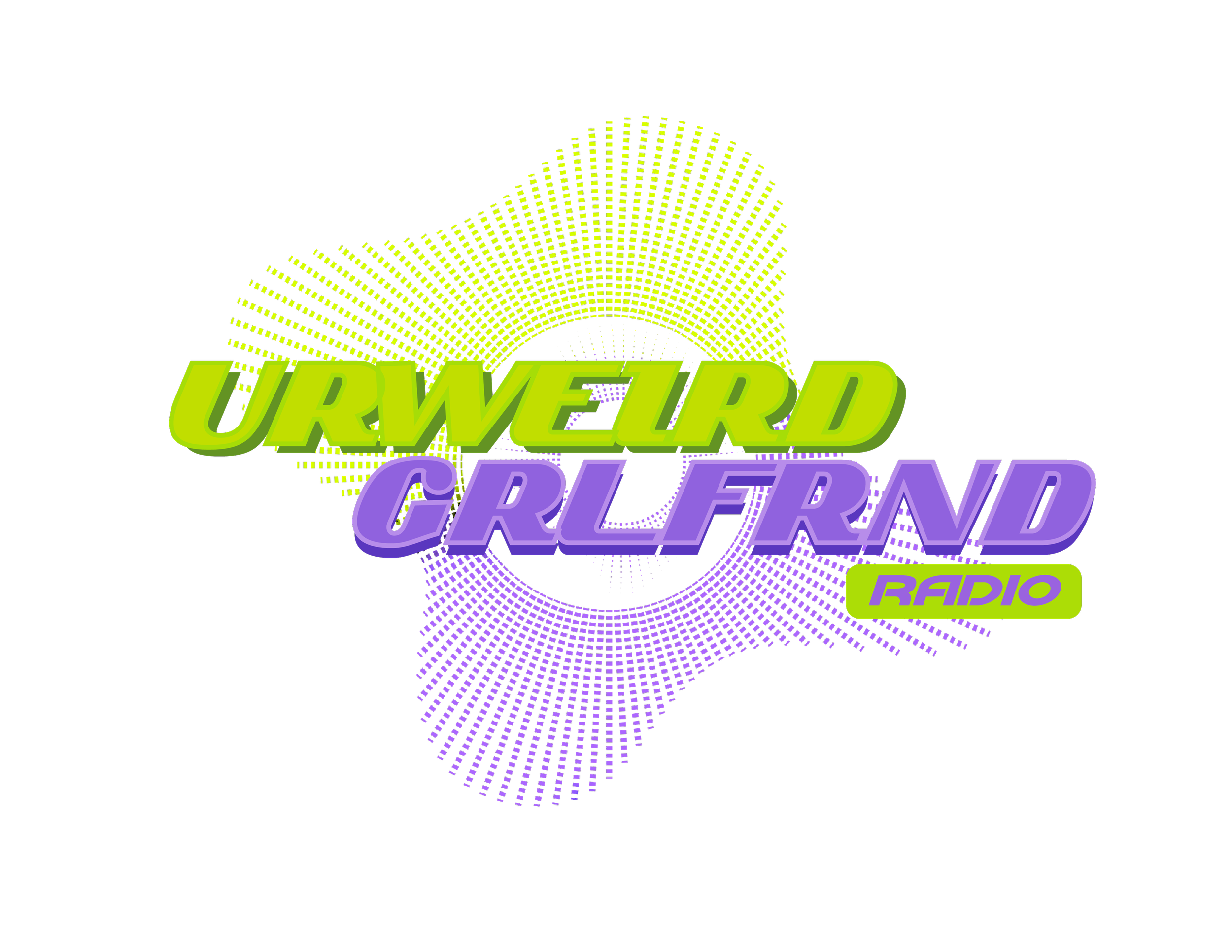 Retro neon sign with the words 'Ulmer's World' in bold green and purple letters, with a dotted circular pattern in yellow and purple surrounding the text.