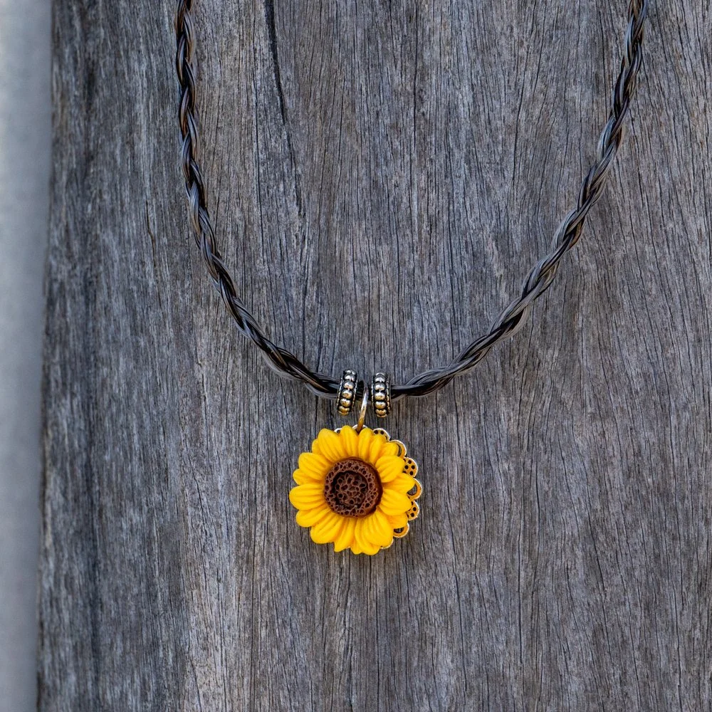 Necklace Grey with Sunflower pendant- Long