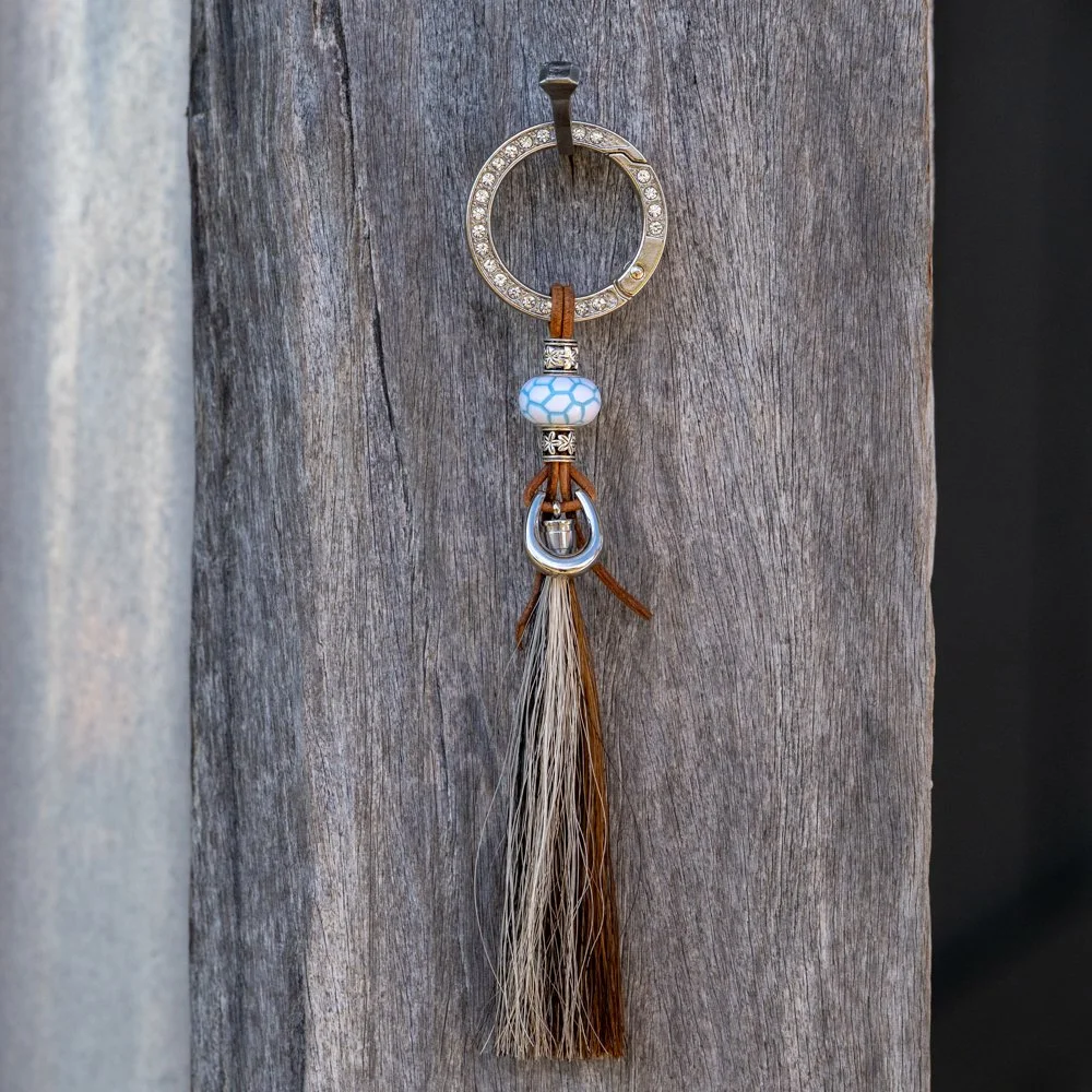 Hanging Tassel - Multi colour- Horse shoe, blue bead, bling ring