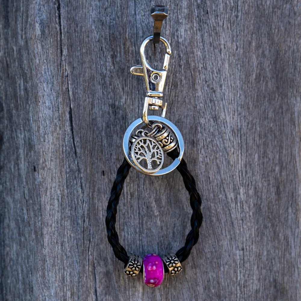 Key ring looped Bay with pink bead & Tree of Life