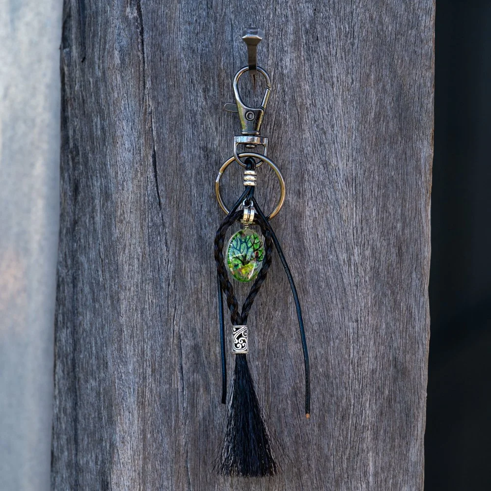 Hoop n tassel - Green tree pendant & leather lace
