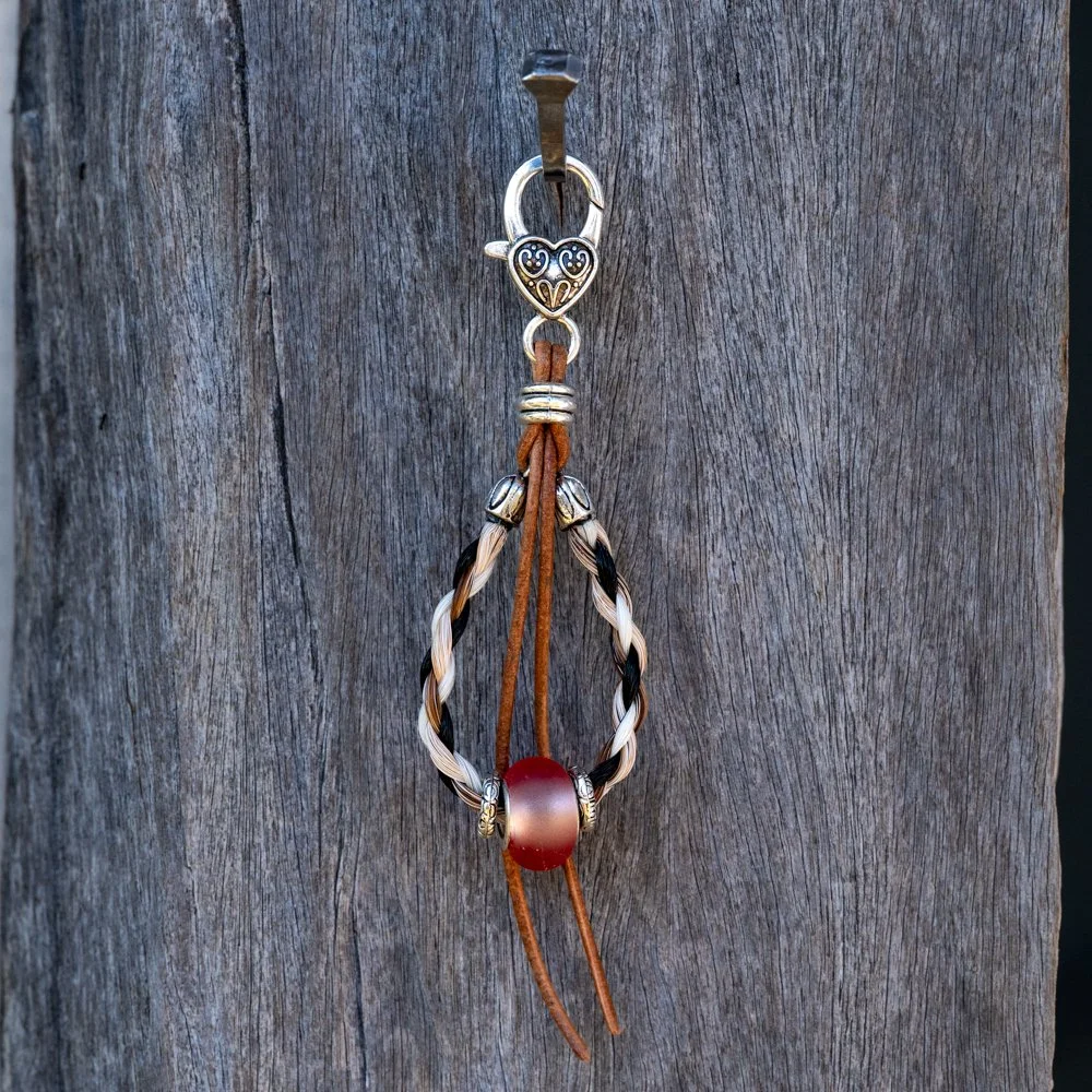 Key ring Multi colour looped with Rd bead & leather lace