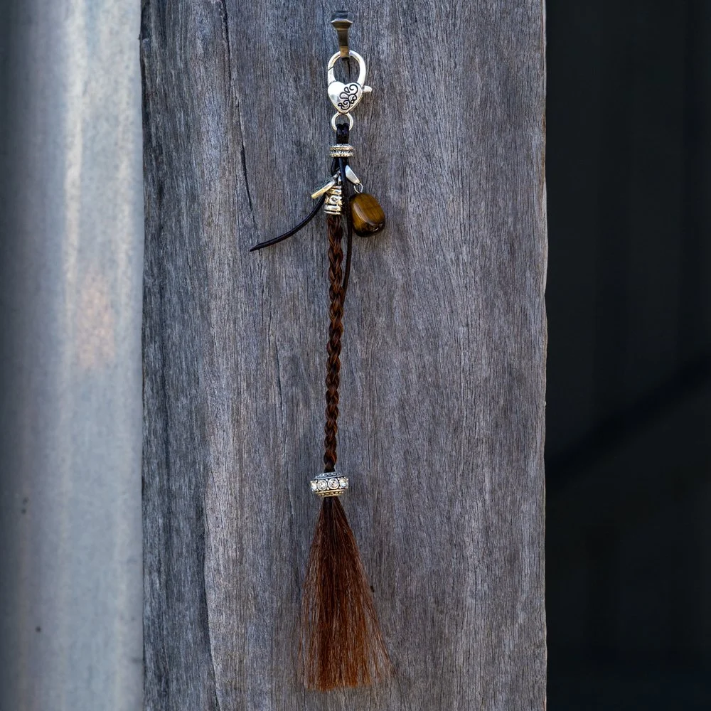 Hanging Charm Chestnut Braid with Tiger Eye and Leather lace