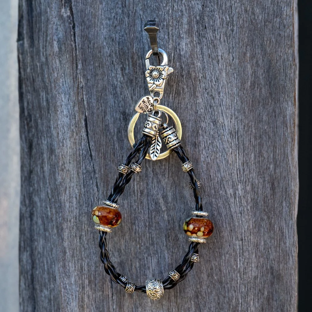 Key ring- Double braid - Earth tone charm with Tree of Life