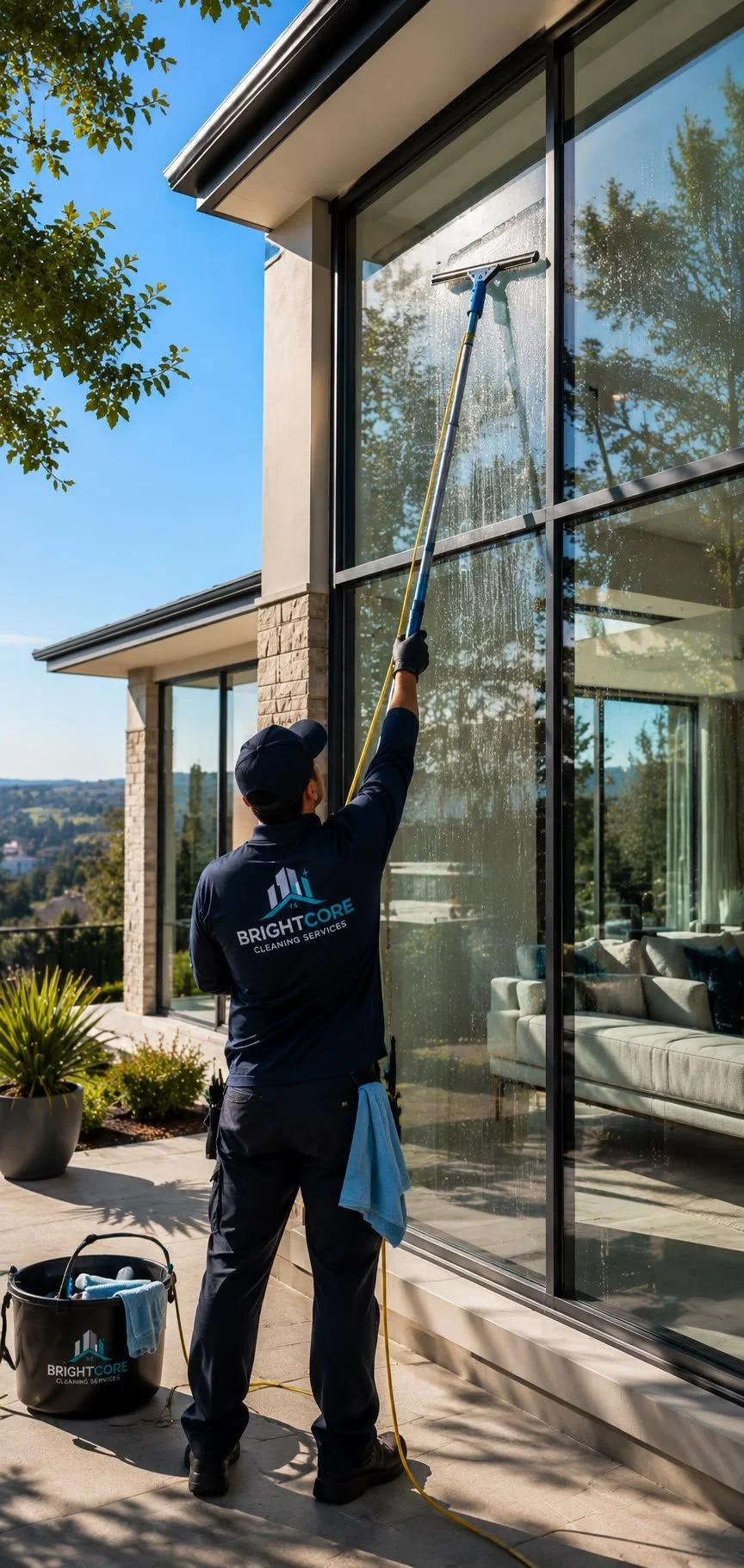 Professional window cleaning service for residential homes in Sacramento, Folsom, Roseville, and surrounding areas by BrightCore Cleaning Services.
