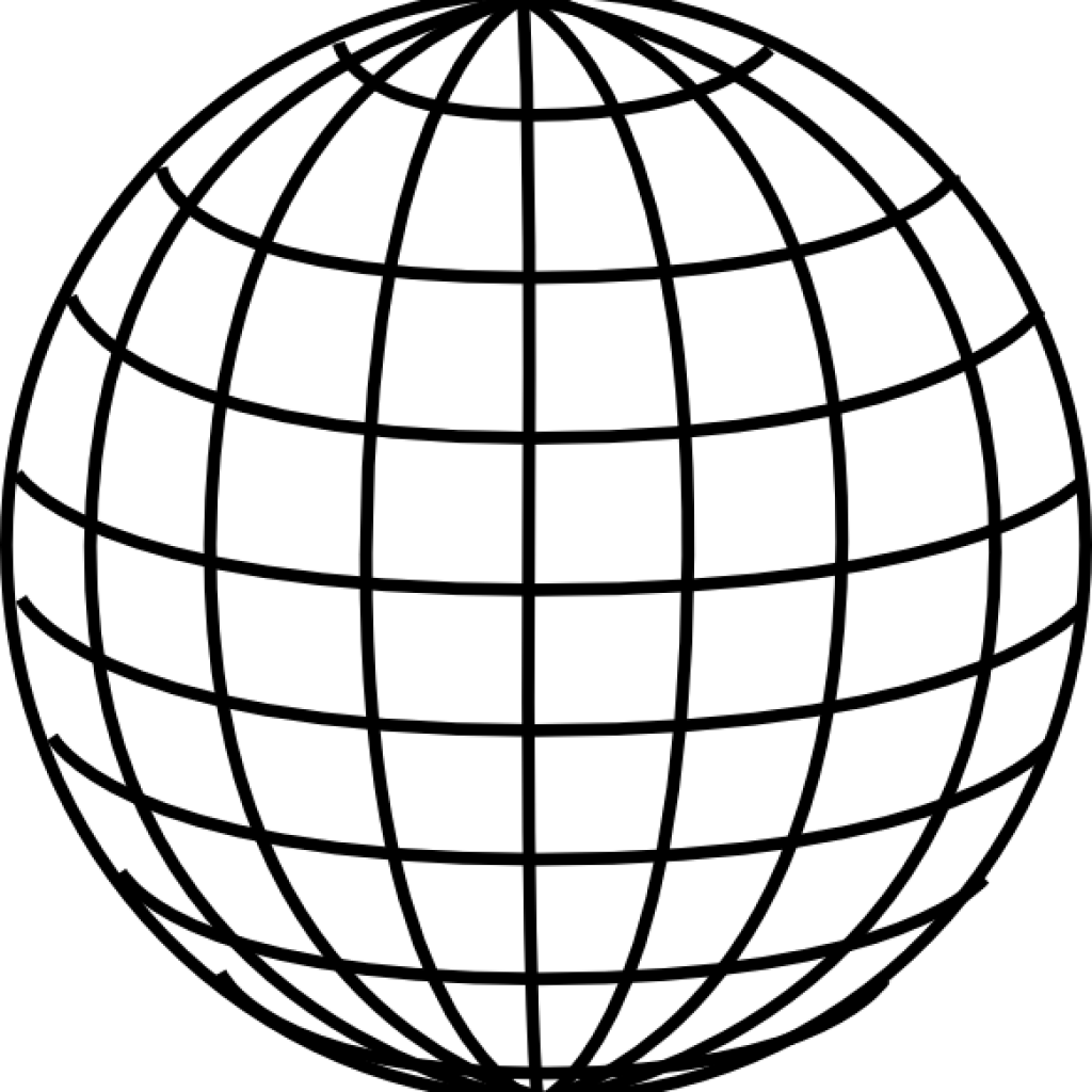 Black and white globe with latitude and longitude lines.