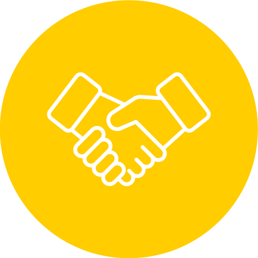 Icon of two hands shaking inside a yellow circle.