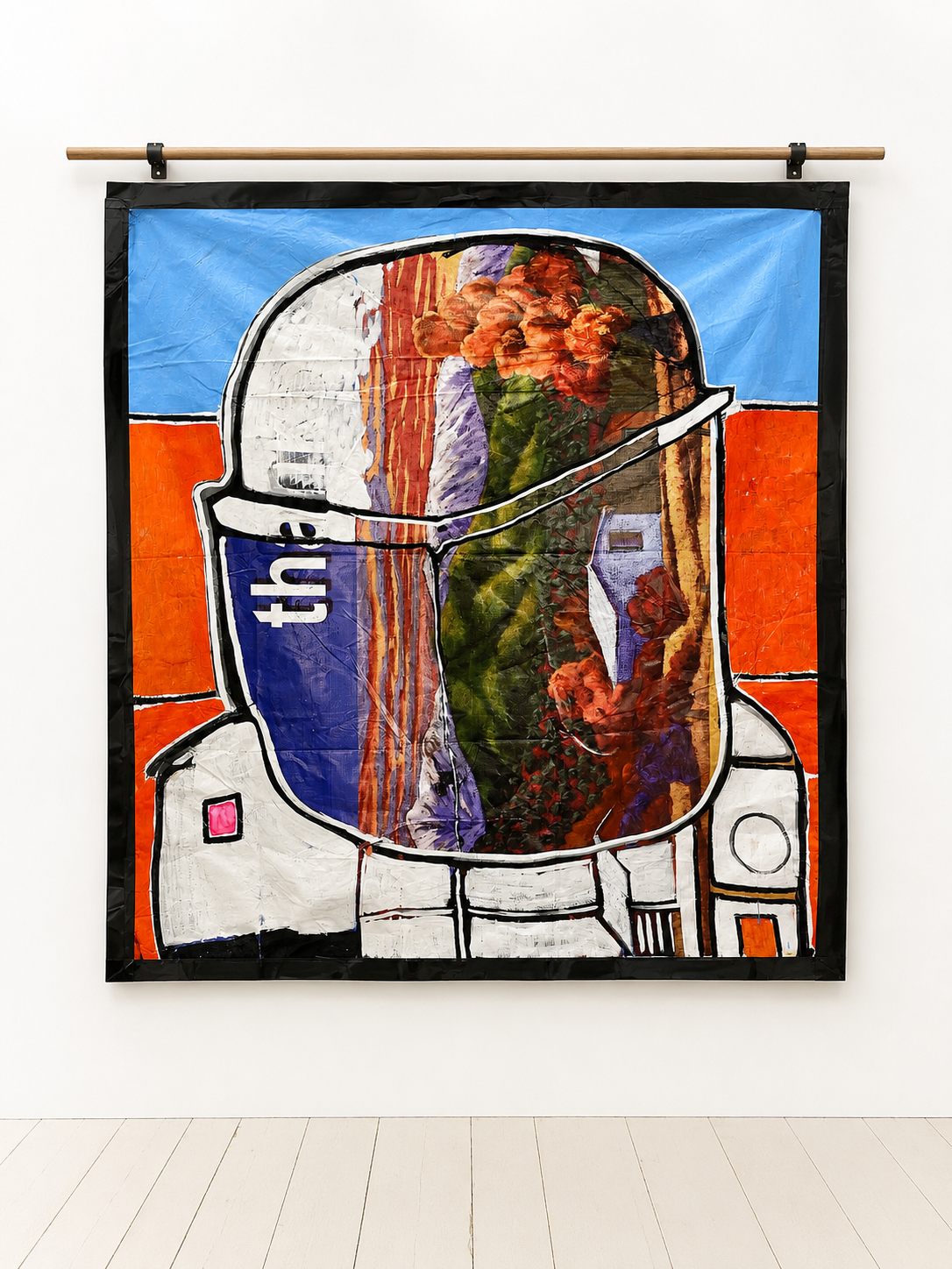 thanks
Acrylic on Repurposed Advertising Tarp with Hanging Rod and Hardware
70" x 65"
2023