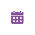 Purple calendar icon on a gray circular background.
