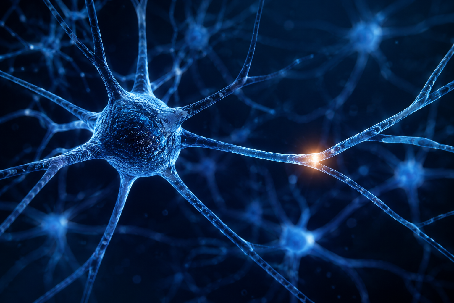 Abstract blue neural network representing BrainWorking Recursive Therapy®