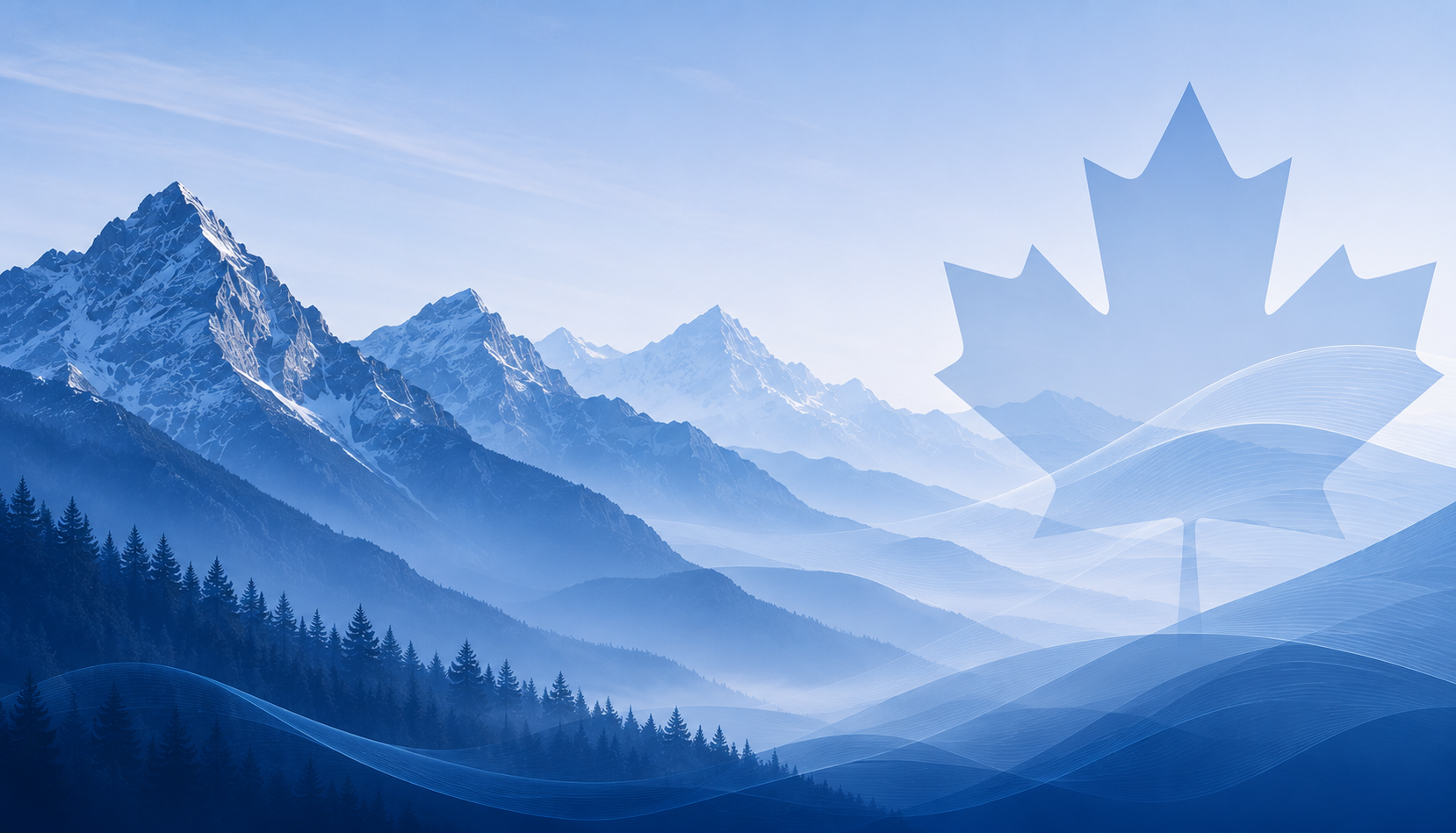 Blue Canadian mountain range with subtle maple leaf representing BWRT Canada
