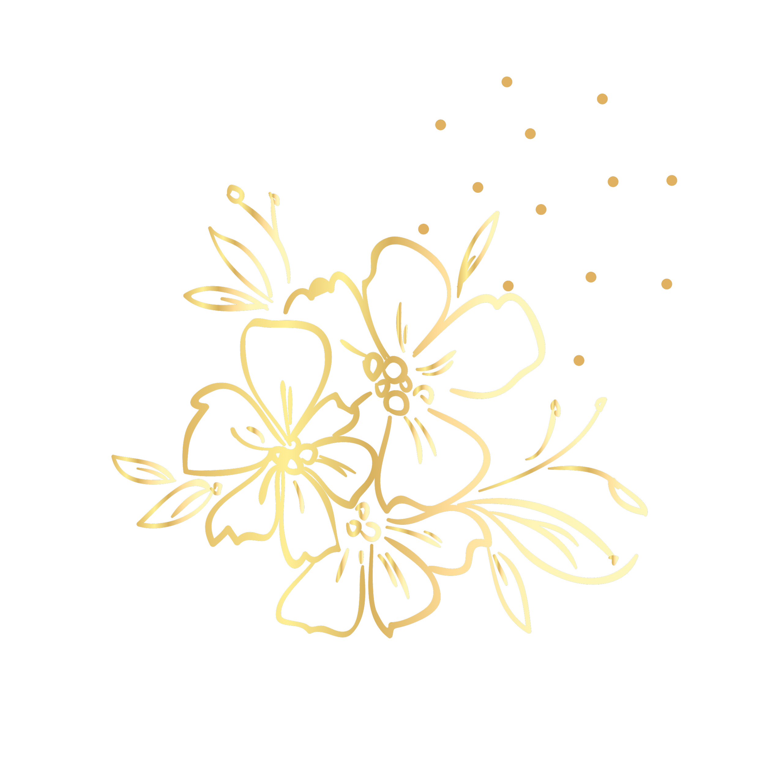 Golden floral line art design on black background.