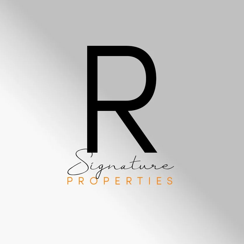 Logo for Signature Properties with a large black letter R, the word 'Signature' in cursive, and 'Properties' in orange uppercase letters on a gradient gray background.
