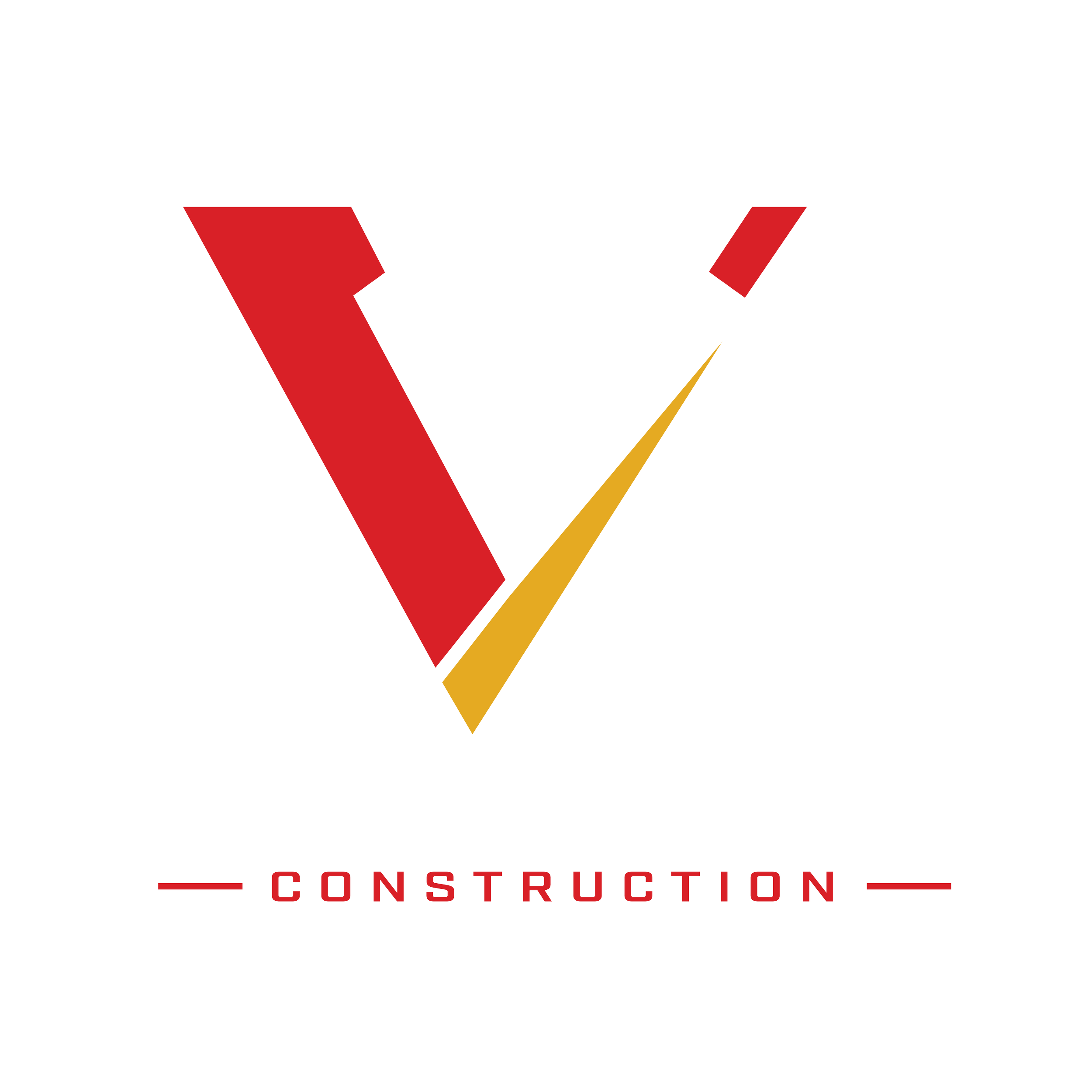 Logo for Victory Construction with a stylized roof and house design in red, white, black, and gold colors, and the words 'Victory Construction' beneath.