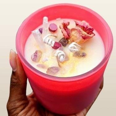 Affirmation Soy Candle / Crystal-Infused, Floral Energy in Luxury Ceramic Jar / 24 oz
