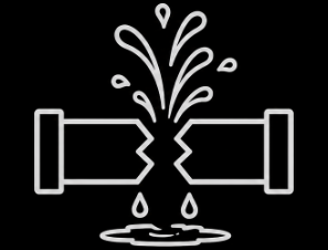 Illustration of a pipe bursting and water splashing out.