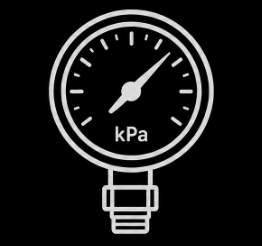 Pressure gauge with a needle pointing to around 4 kPa