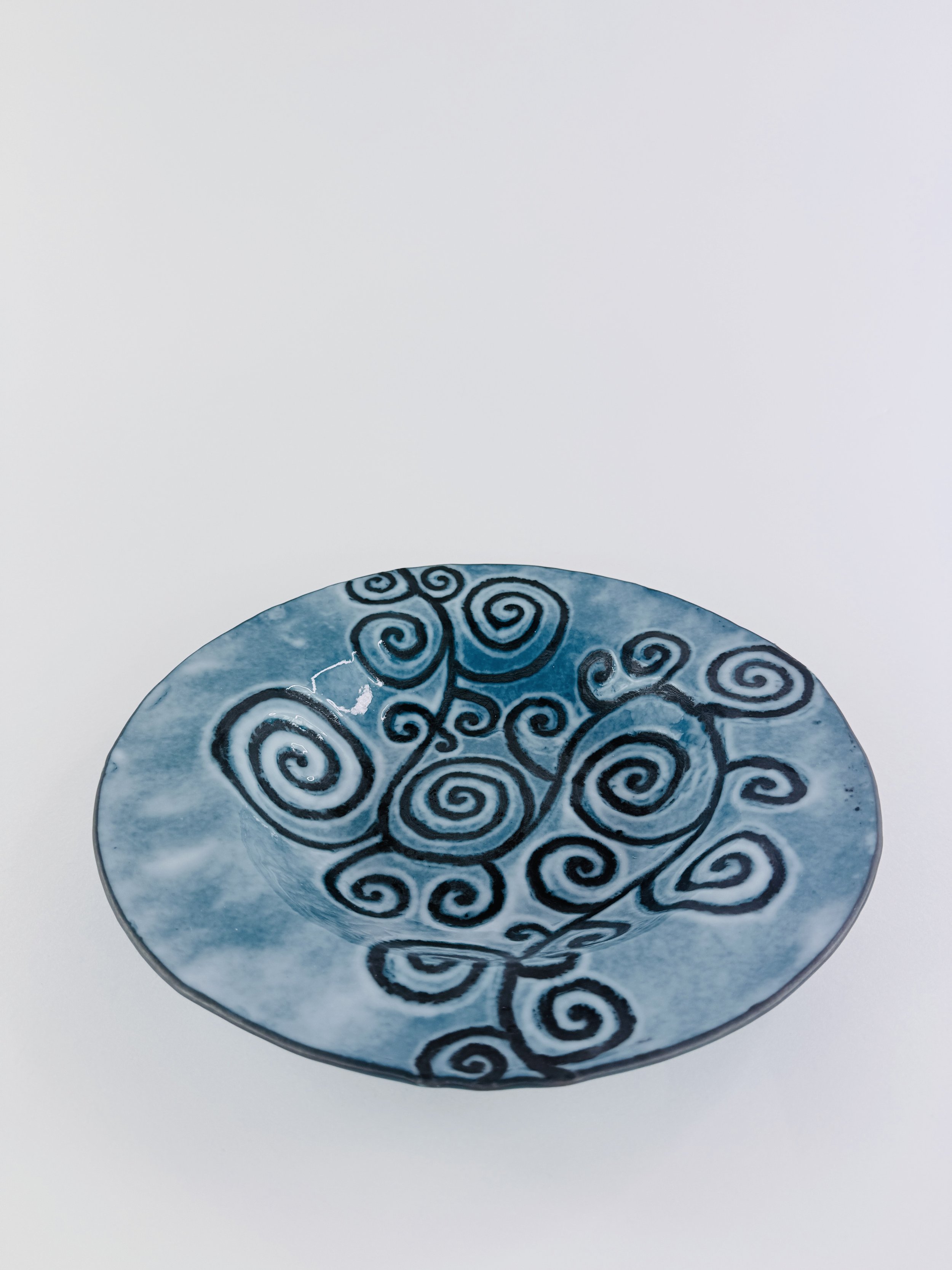 Blue and Silver Swirl Serving Bowl