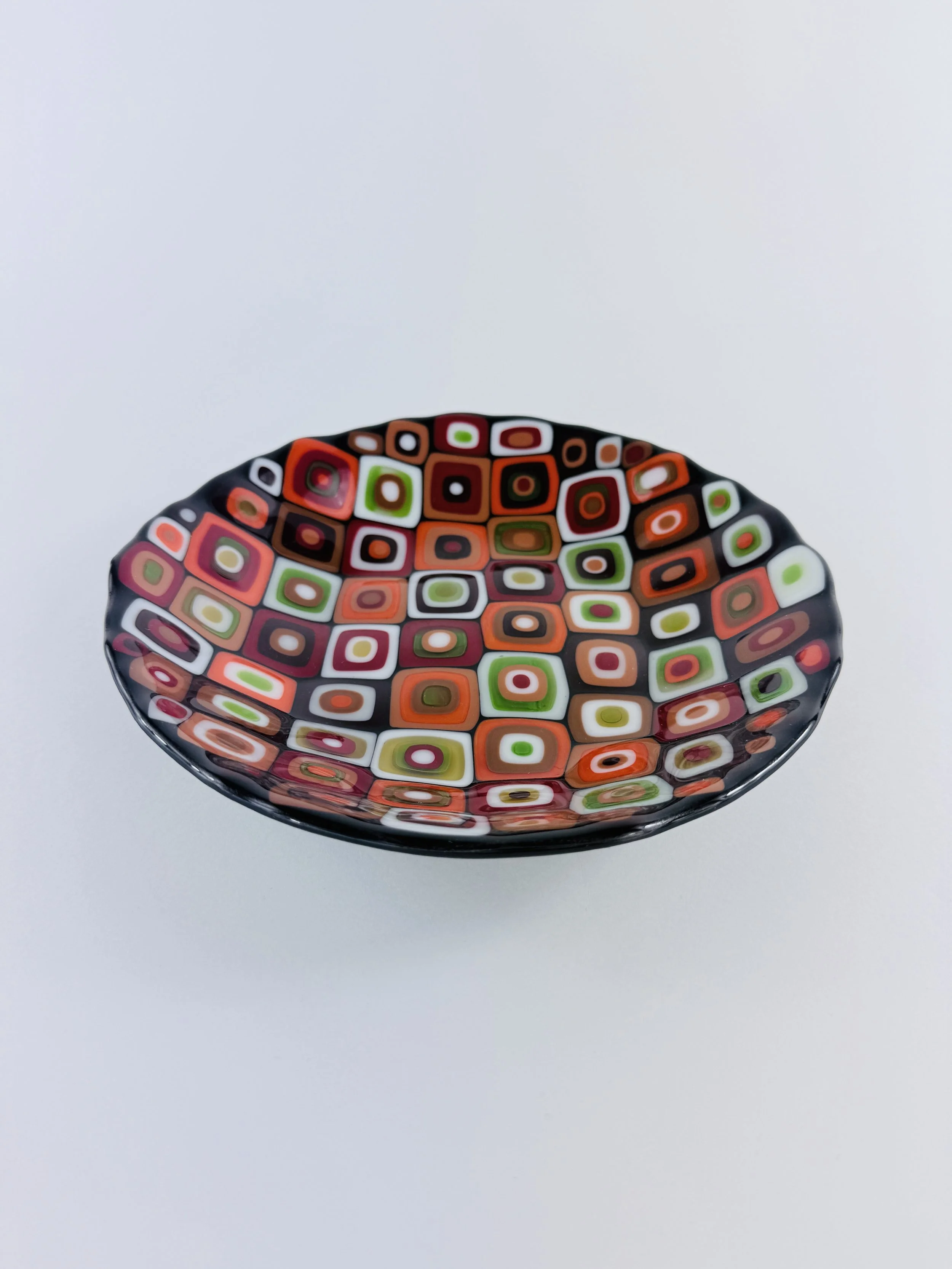 Large Red, Brown, and Orange Squares Bowl