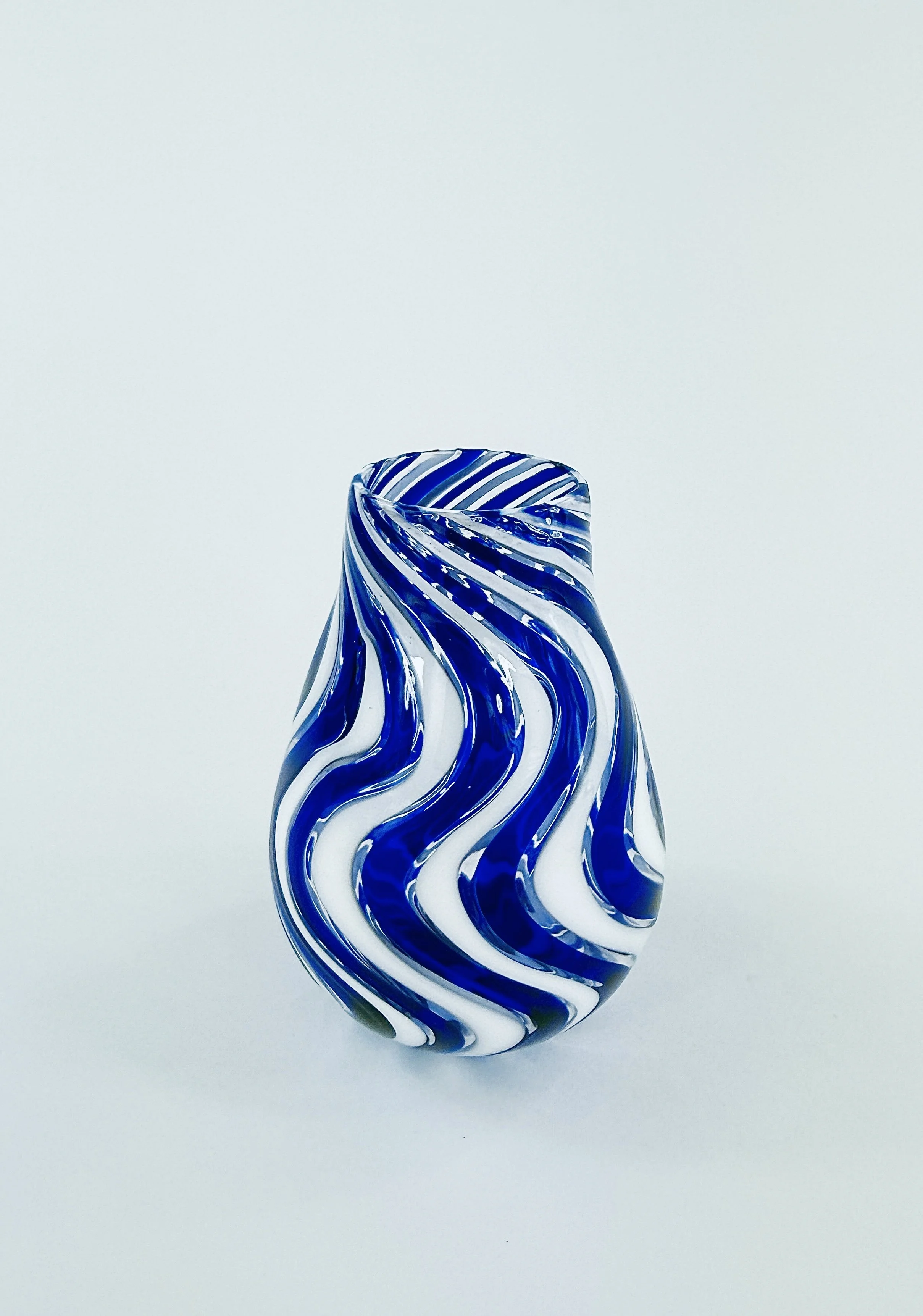 Dark Blue and White Wig-wag Cane Vase