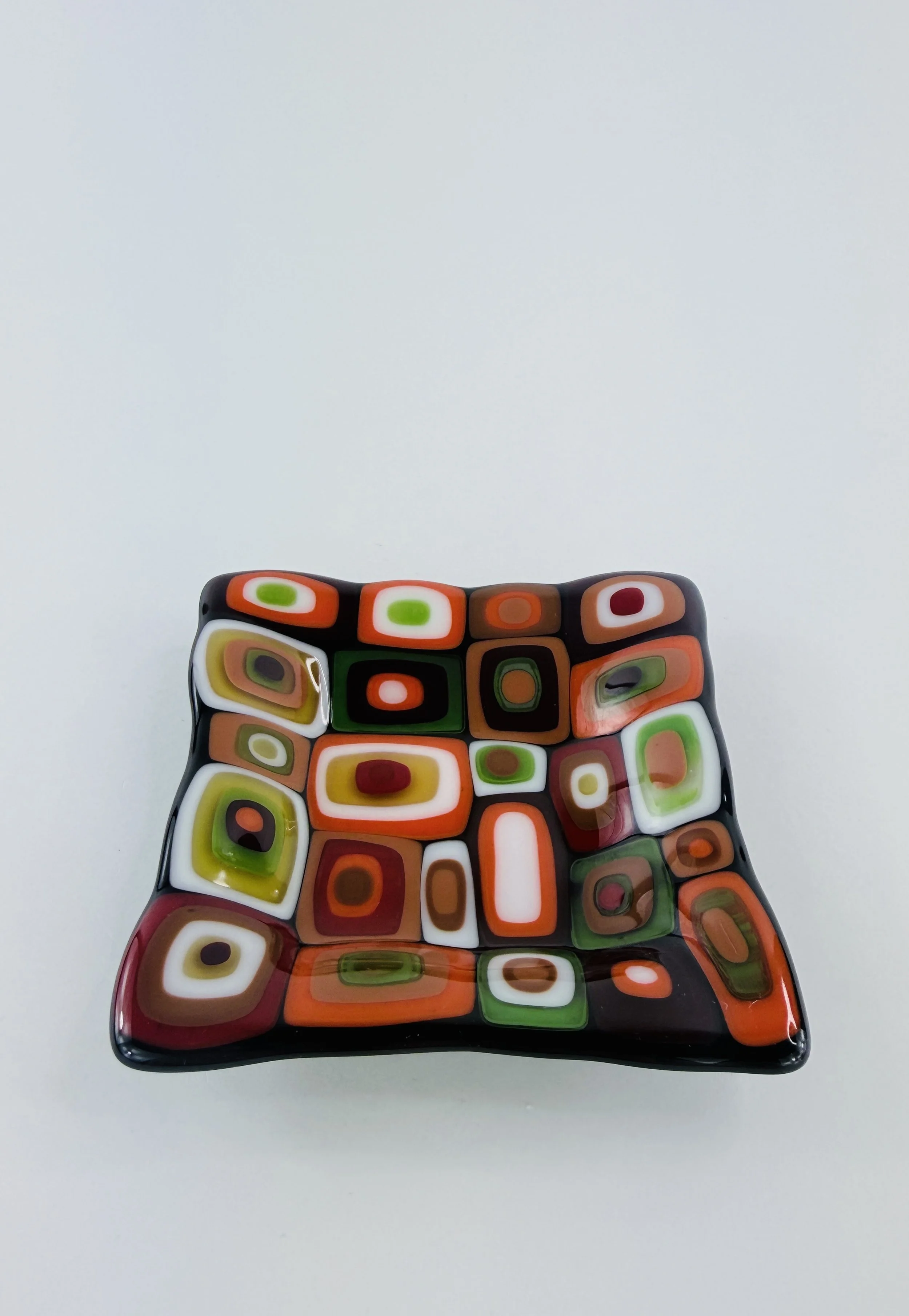 Red, Orange, and Brown Squares Dish